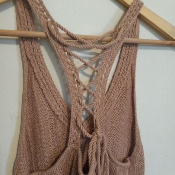 American Eagle Crochet V Neck Swing Dress-Small-Lace Up Back-Sweater Knit-NEW - Picture 7 of 10